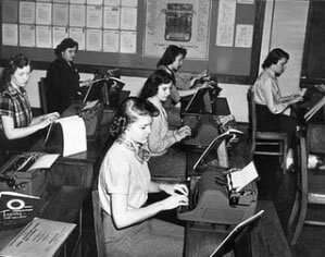 Women Typing, Black and White Photo